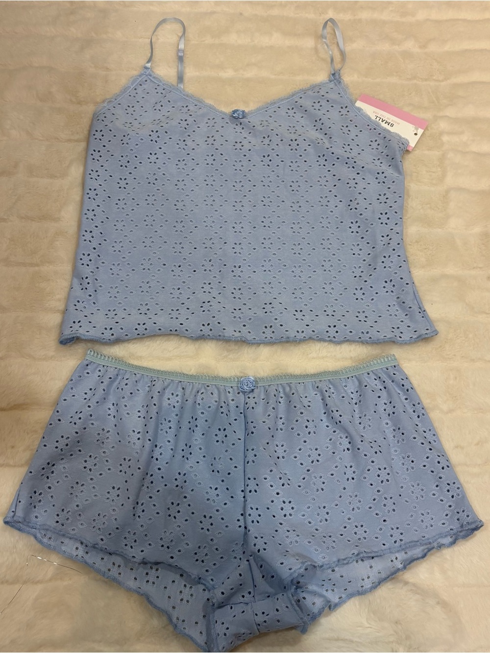 Light Blue Eyelet Lace Cami & Short Sleep Set handmade